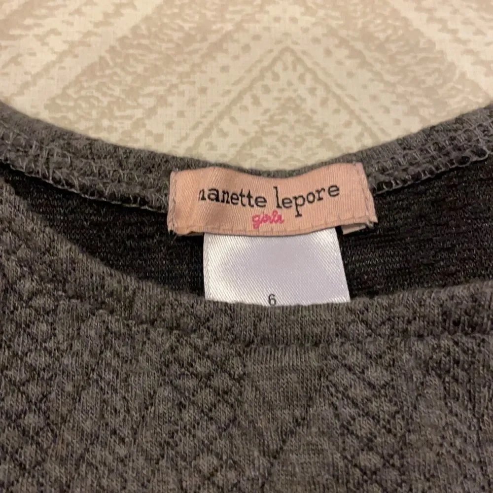 Nanette Lepore Girls Grey Textured Long Sleeve with Two Bows Dress